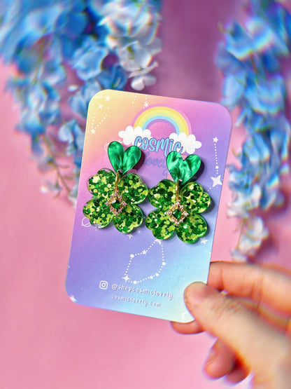 Shamrock Confetti Heart Clover Earrings