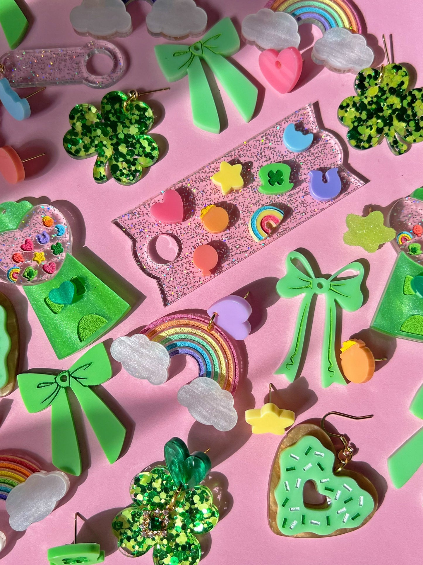 Shamrock Bright Green Coquette Bow Earrings