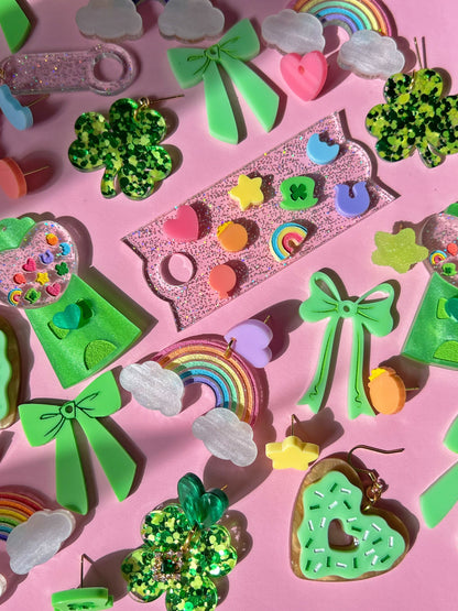 Shamrock Bright Green Coquette Bow Earrings