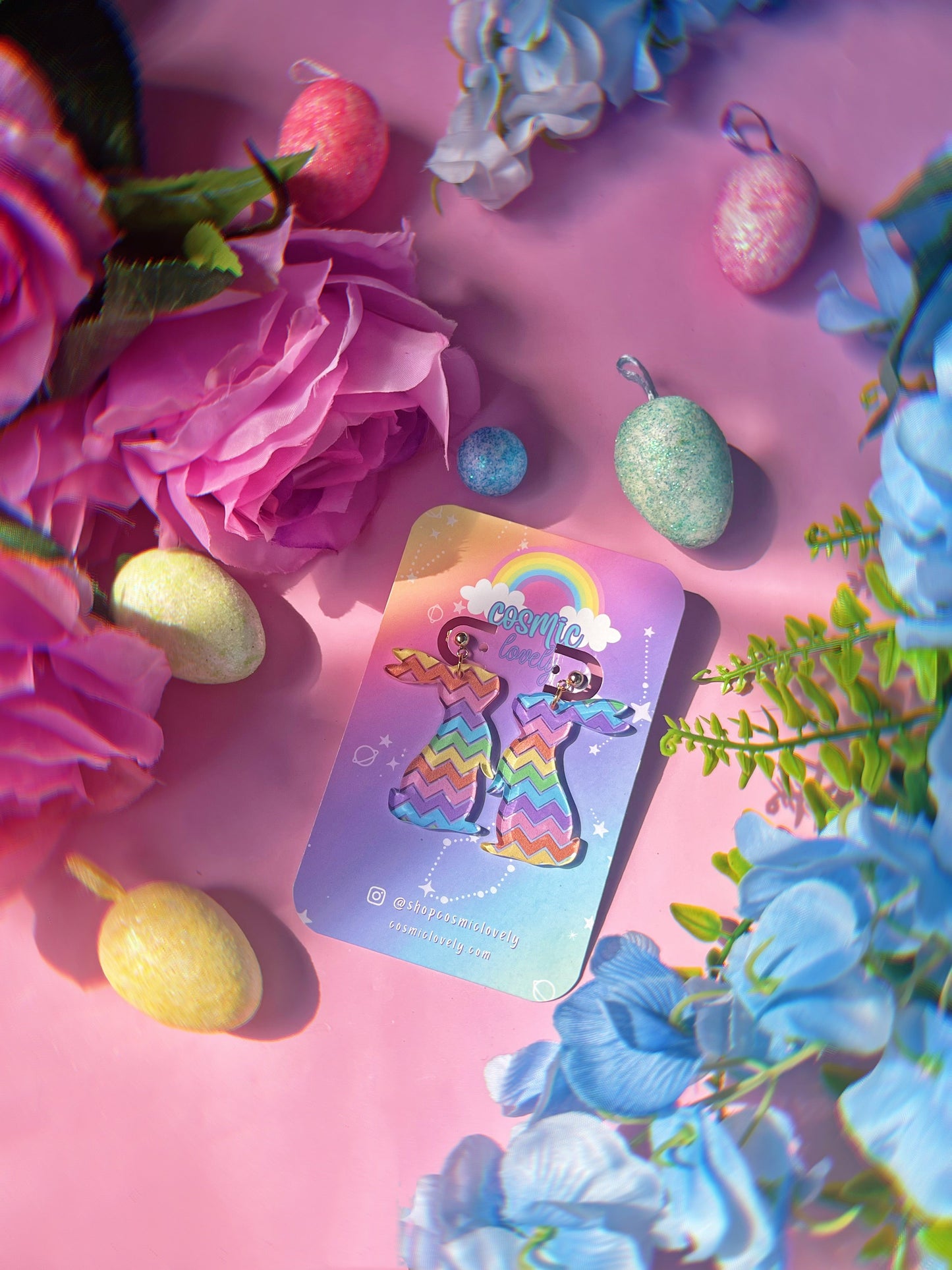 Pastel Rainbow Easter Bunny Earrings
