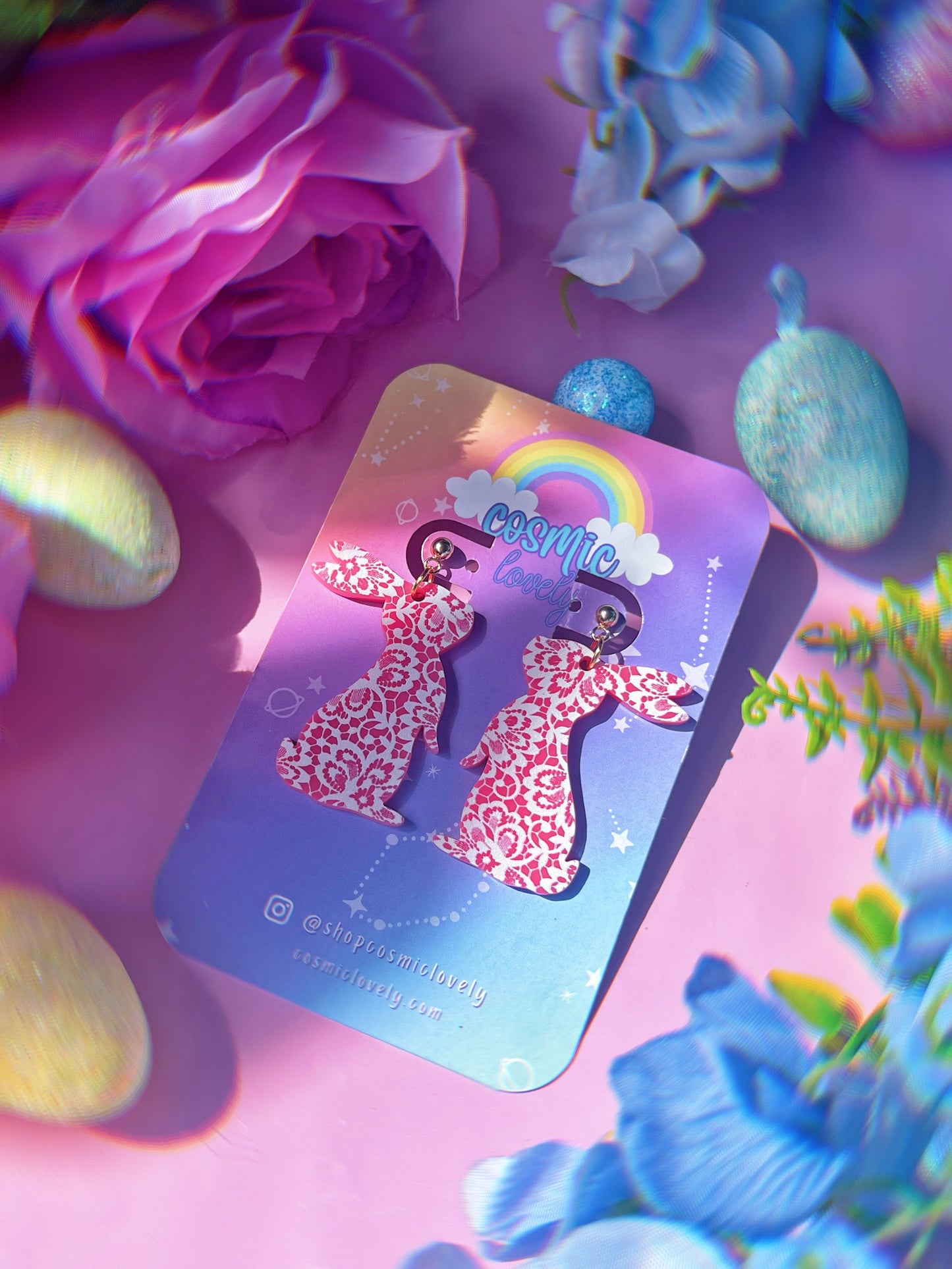 Pink Lace Easter Bunny Earrings