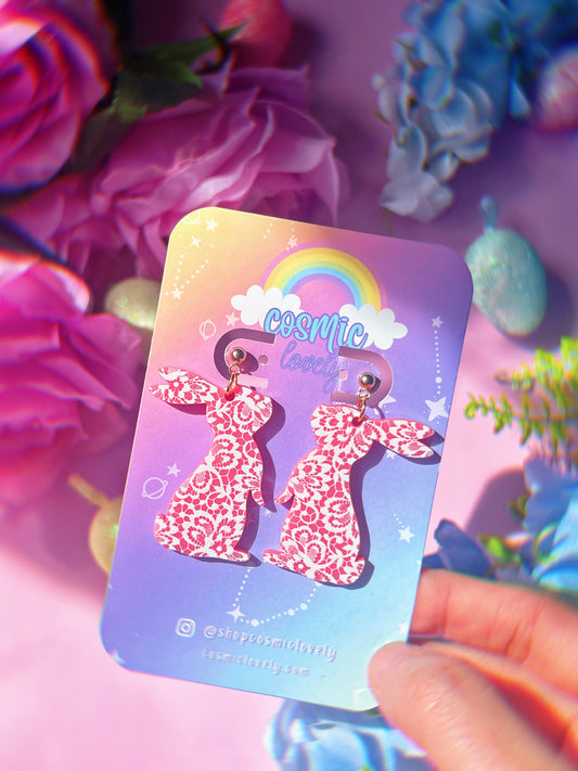 Pink Lace Easter Bunny Earrings