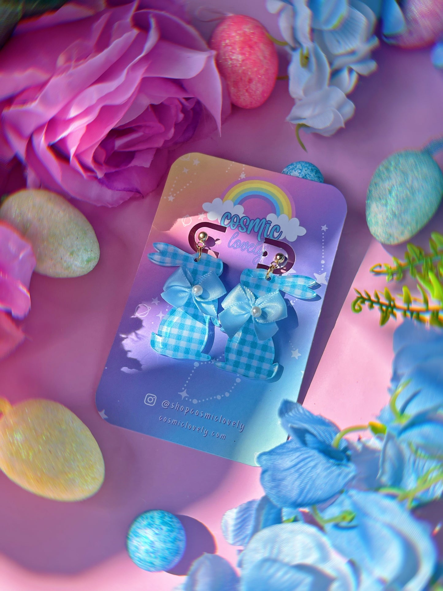 Pastel Gingham Coquette Bunny Earrings