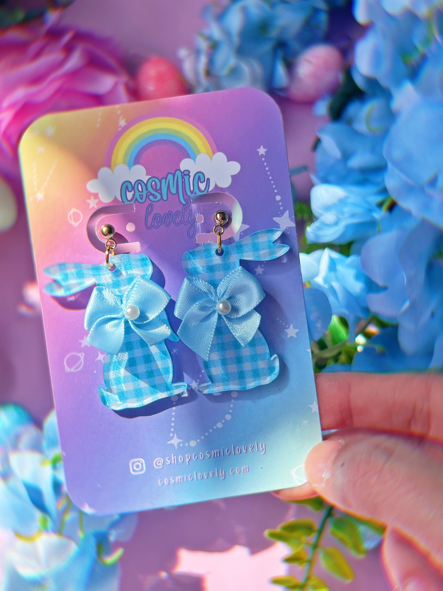 Pastel Gingham Coquette Bunny Earrings
