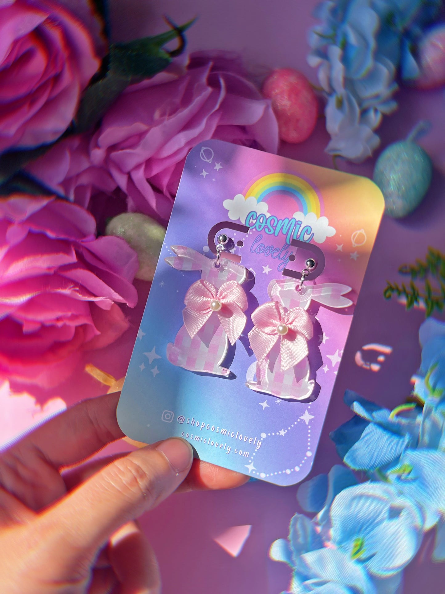 Pastel Gingham Coquette Bunny Earrings