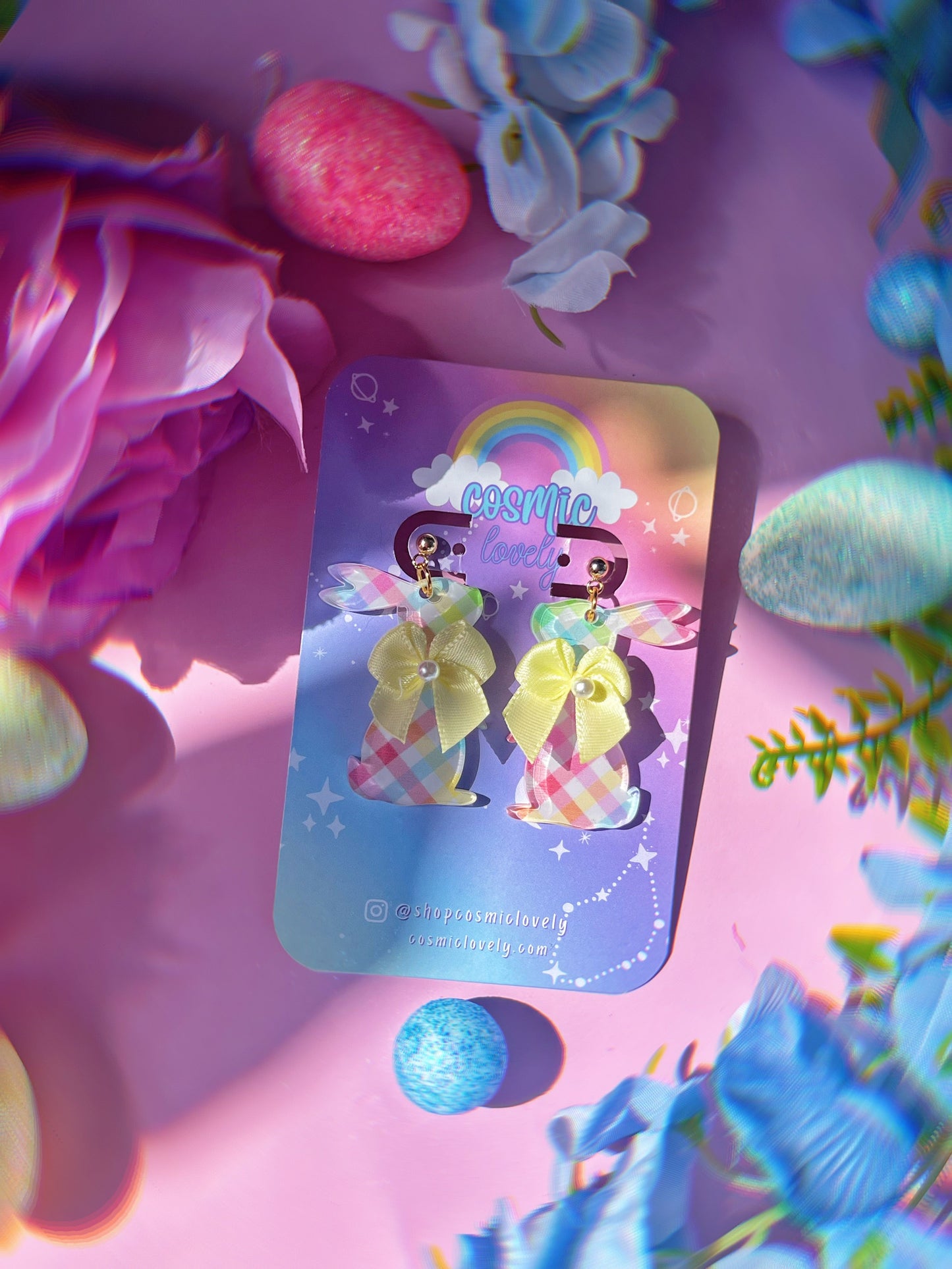 Pastel Gingham Coquette Bunny Earrings