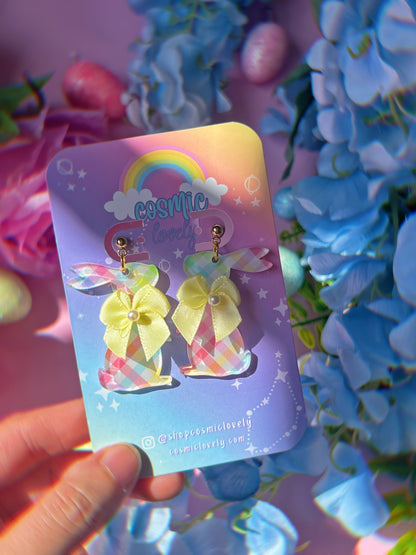 Pastel Gingham Coquette Bunny Earrings