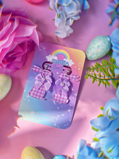 Pastel Gingham Coquette Bunny Earrings