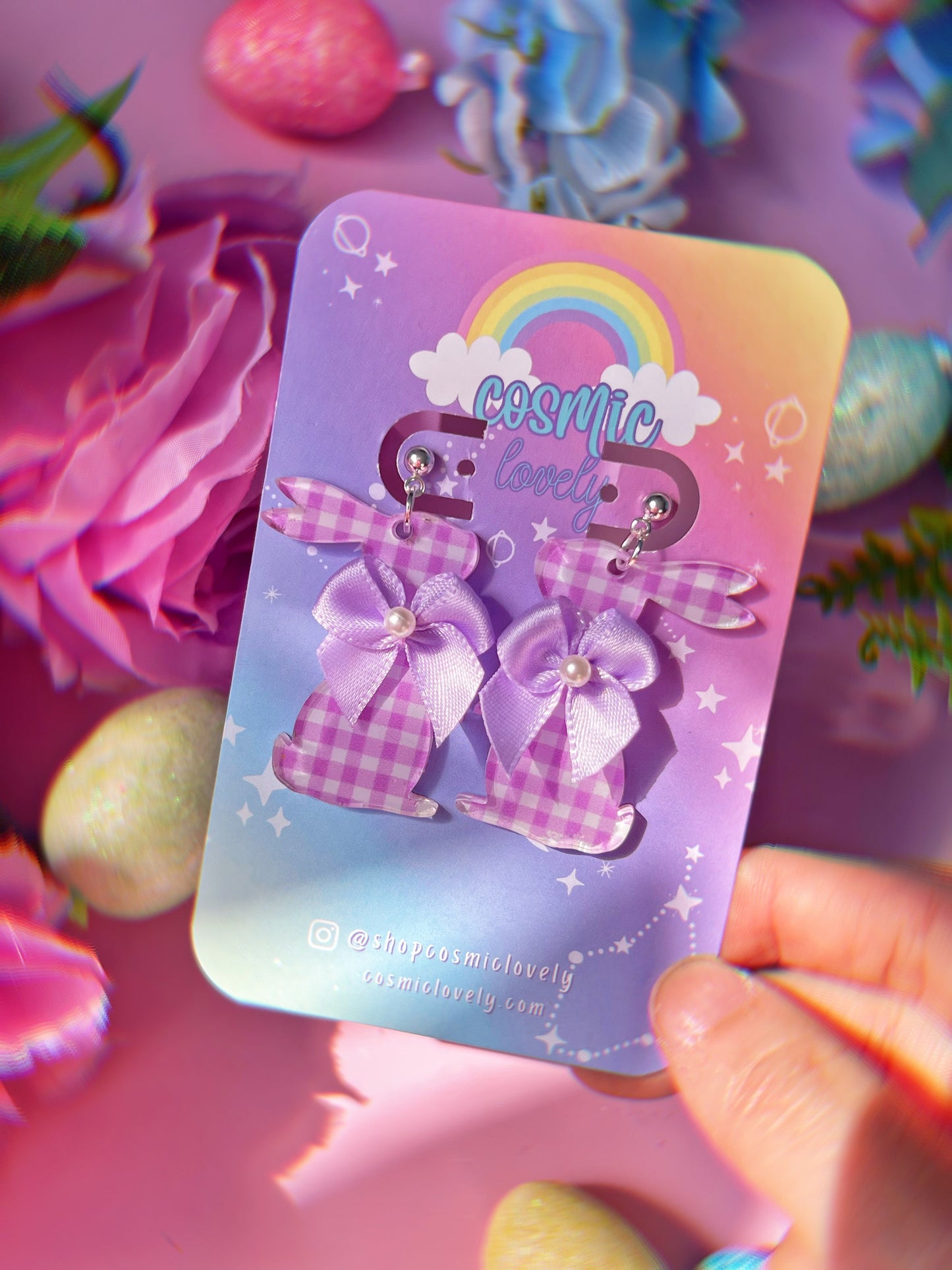 Pastel Gingham Coquette Bunny Earrings