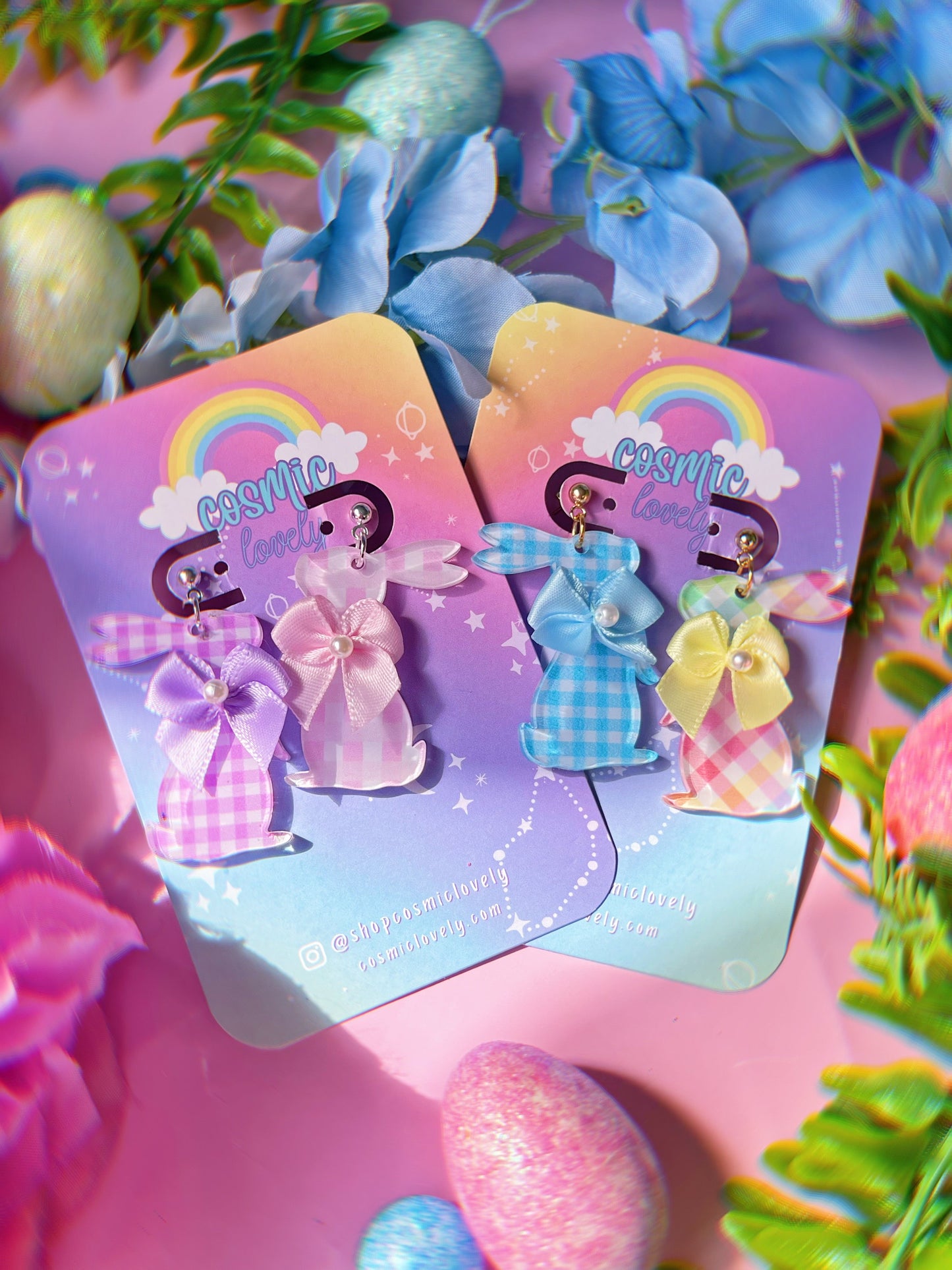 Pastel Gingham Coquette Bunny Earrings
