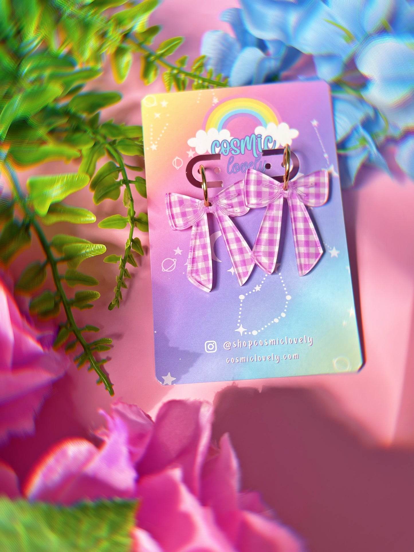 Purple Gingham Small Coquette Bow Earrings