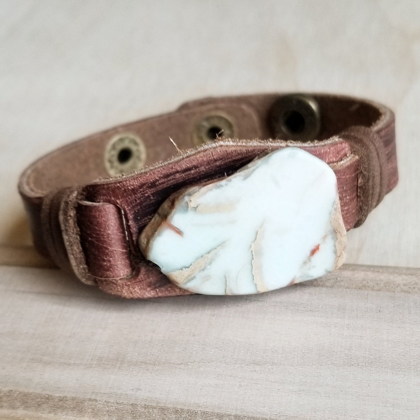 Aqua Terra Slab on Narrow Leather Cuff Bracelet 006c