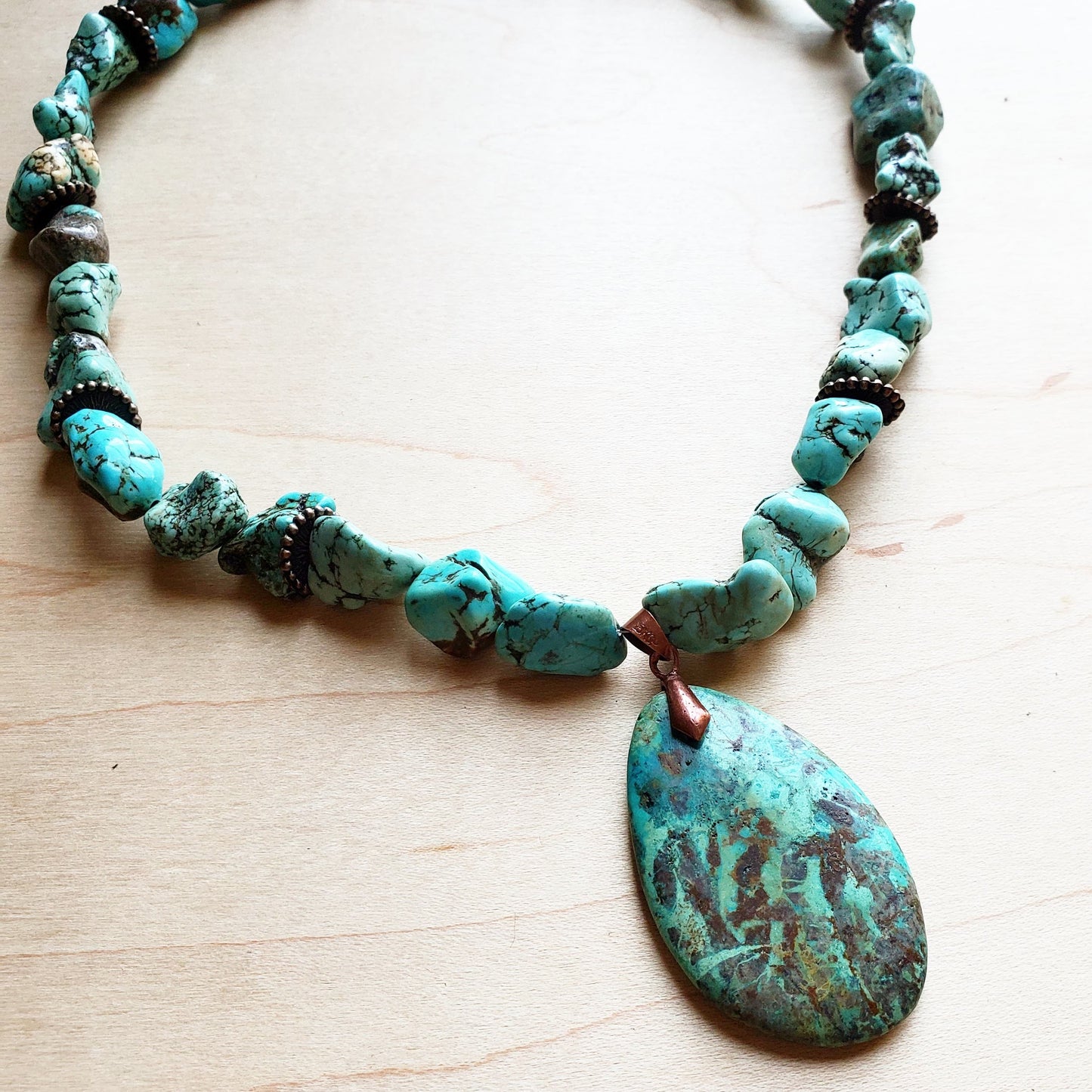 Chunky Turquoise Necklace w/ Natural Teardrop Pendant 249m