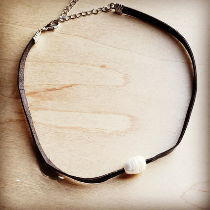 Floating Pearl on Brown Leather Choker Necklace 229R