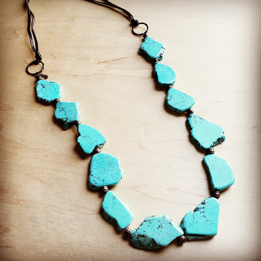 Blue Turquoise Western Slab Necklace with Leather Ties 235X