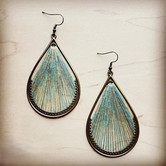 Large Woven Teardrop Earrings in Teal 206b
