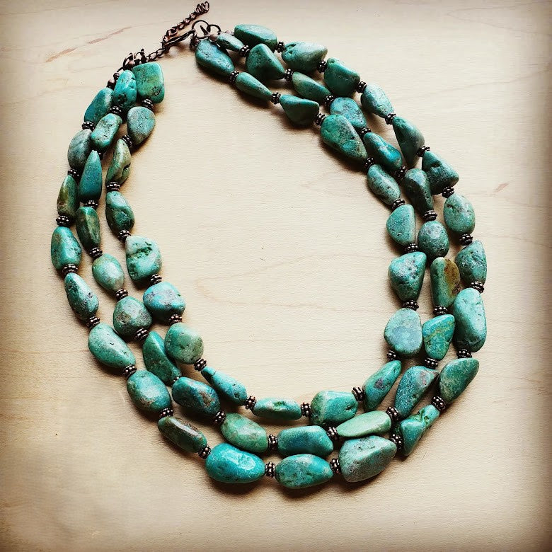 Large Triple Strand Natural Turquoise & Wood Collar Necklace 252x