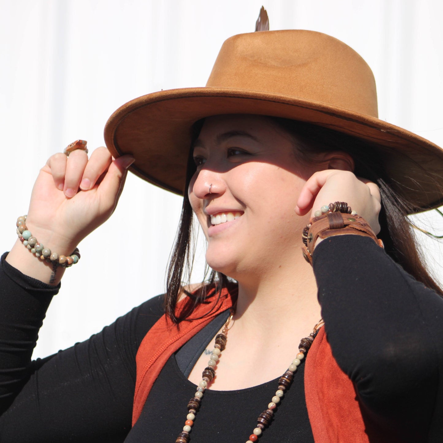 Aqua Terra Wood Necklace with Copper Cross 237d