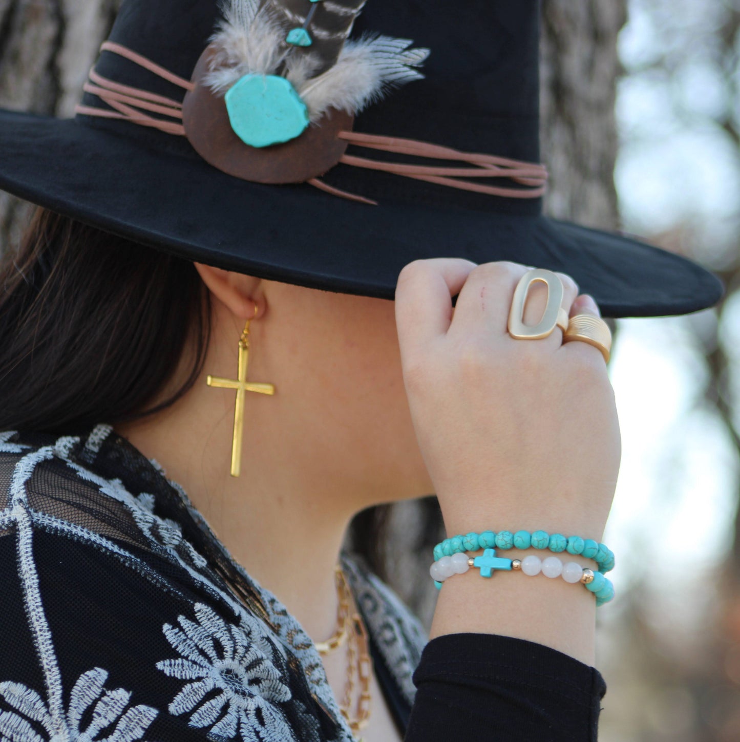 Blue Turquoise Stackable Stretch Beaded Bracelet 800u