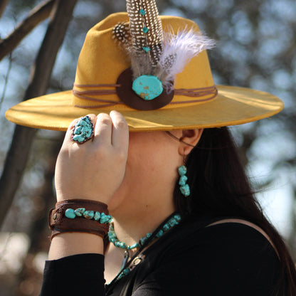 Genuine Leather Wide Cuff Bracelet w/ Natural Turquoise Chunks 006p