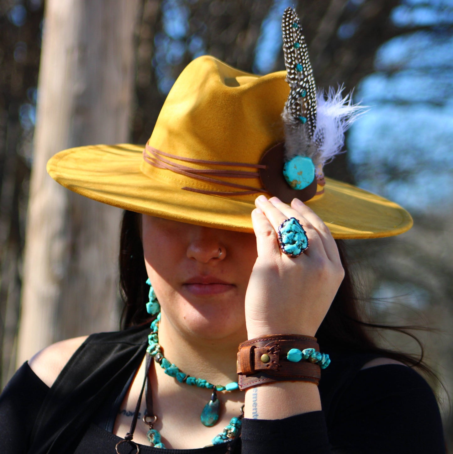 Chunky Turquoise Necklace w/ Natural Teardrop Pendant 249m