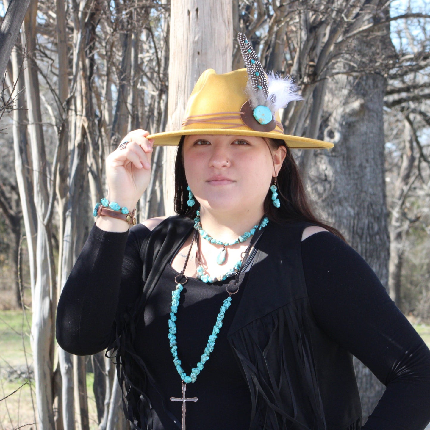 Chunky Turquoise Necklace w/ Natural Teardrop Pendant 249m