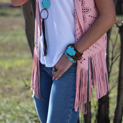 Genuine Leather Wide Cuff with Blue Turquoise Slab 230X