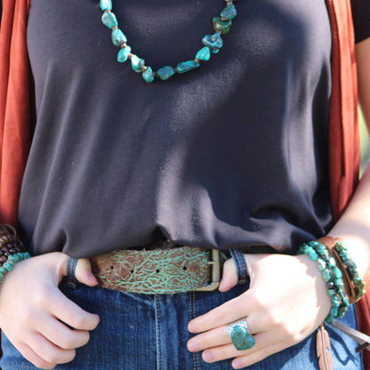 Double Strand Natural Turquoise Bracelet w/ Feather and Tassel 806n