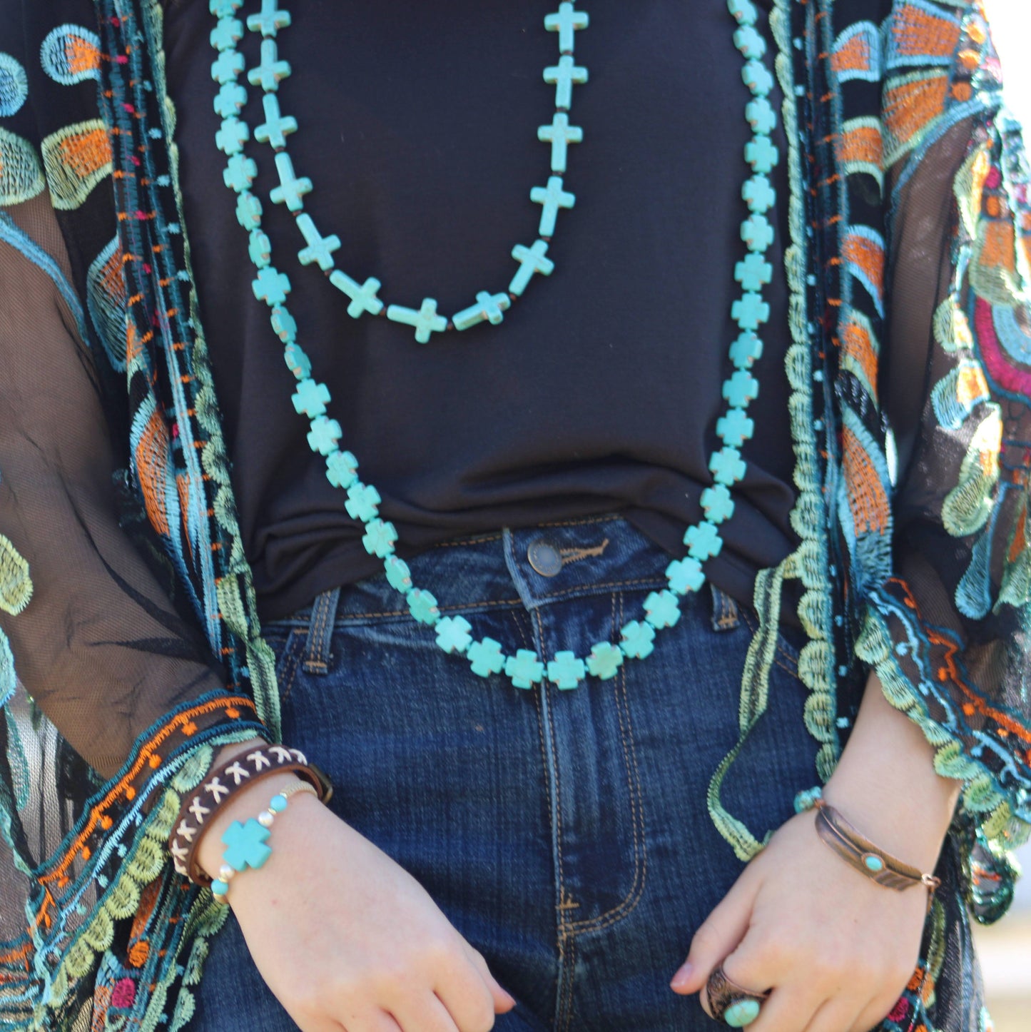 Blue Chunky Turquoise Feather Beaded Bracelet 809m