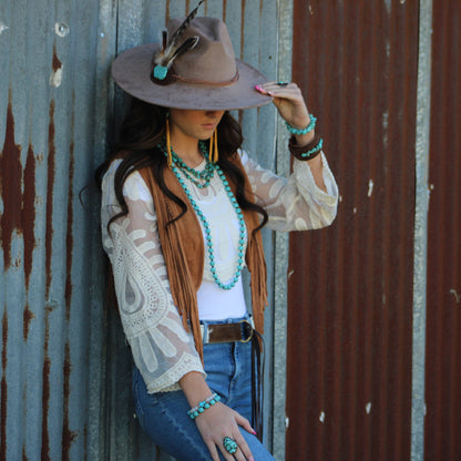 Genuine Leather Wide Cuff with Blue Turquoise Chunks 001z