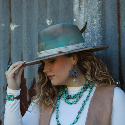 Large Triple Strand Blue Turquoise & Copper Collar Necklace 259d