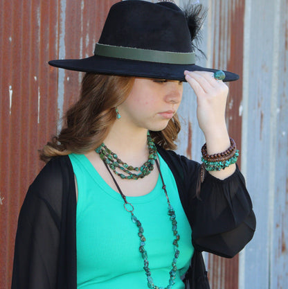 Triple Strand Natural Turquoise & Wood Collar Necklace 250m