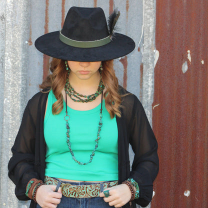 **Chunky Blue/green Natural Turquoise Necklace w/ Leather Ties 255z