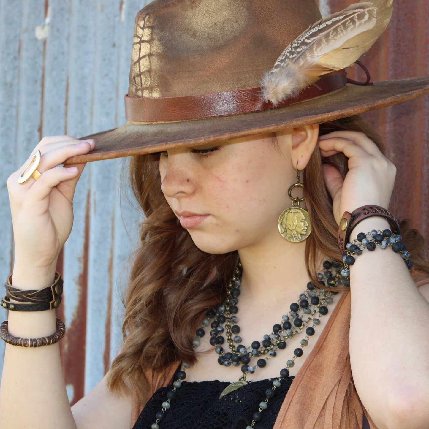 Copper Indian Buffalo Head Earrings 221e