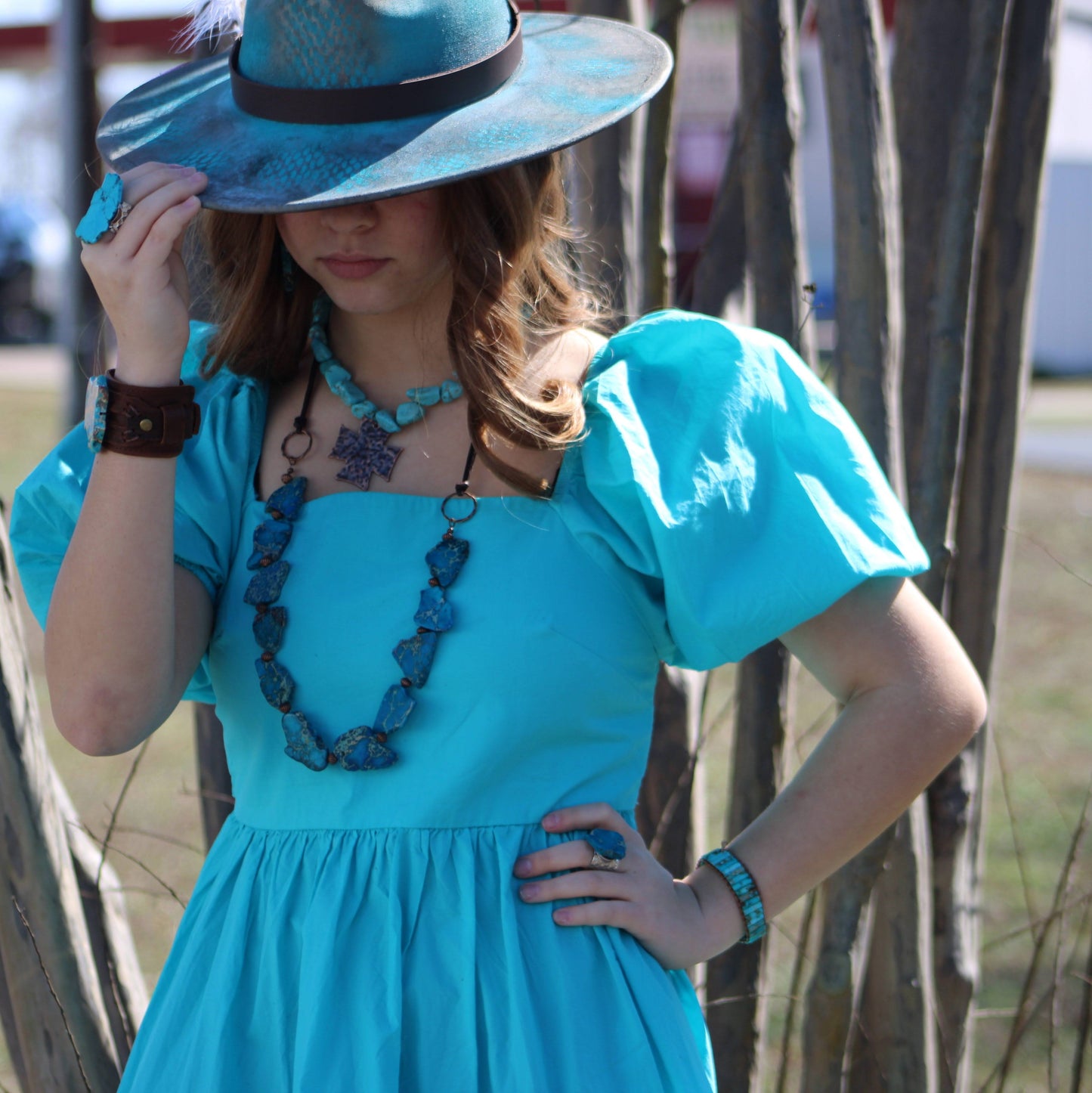 **Woven Imperial Jasper Stacked Stone Bracelet-Turquoise 803t