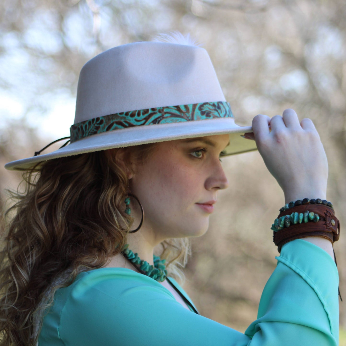 Genuine Leather Wide Cuff Bracelet w/ Large Natural Turquoise Chunks 007u