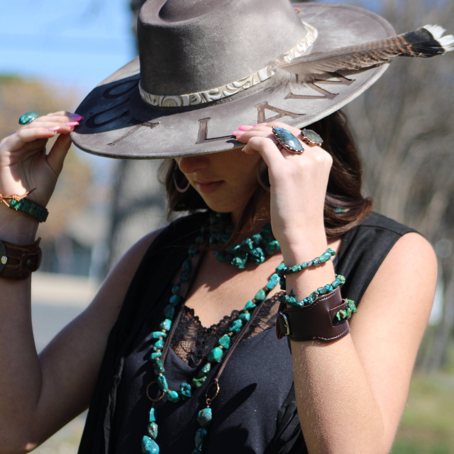 Genuine Labradorite Ring set in Antique Copper 012x