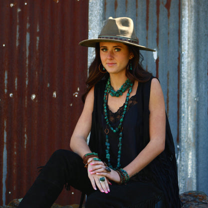 Large Triple Strand Natural Turquoise & Wood Collar Necklace 252x