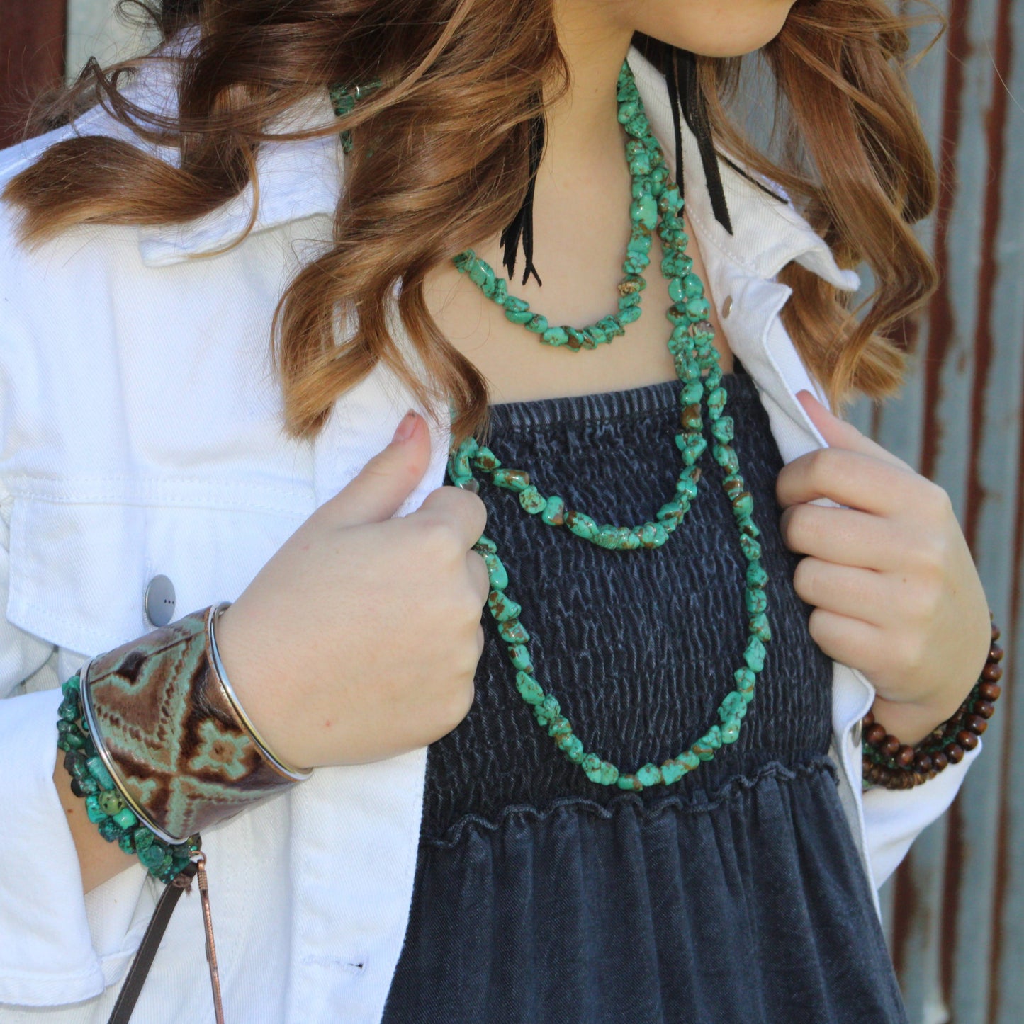 Genuine Natural Turquoise Triple Strand Necklace 254a