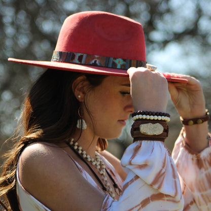 Genuine Leather Wide Cuff with White Turquoise Slab 230Y