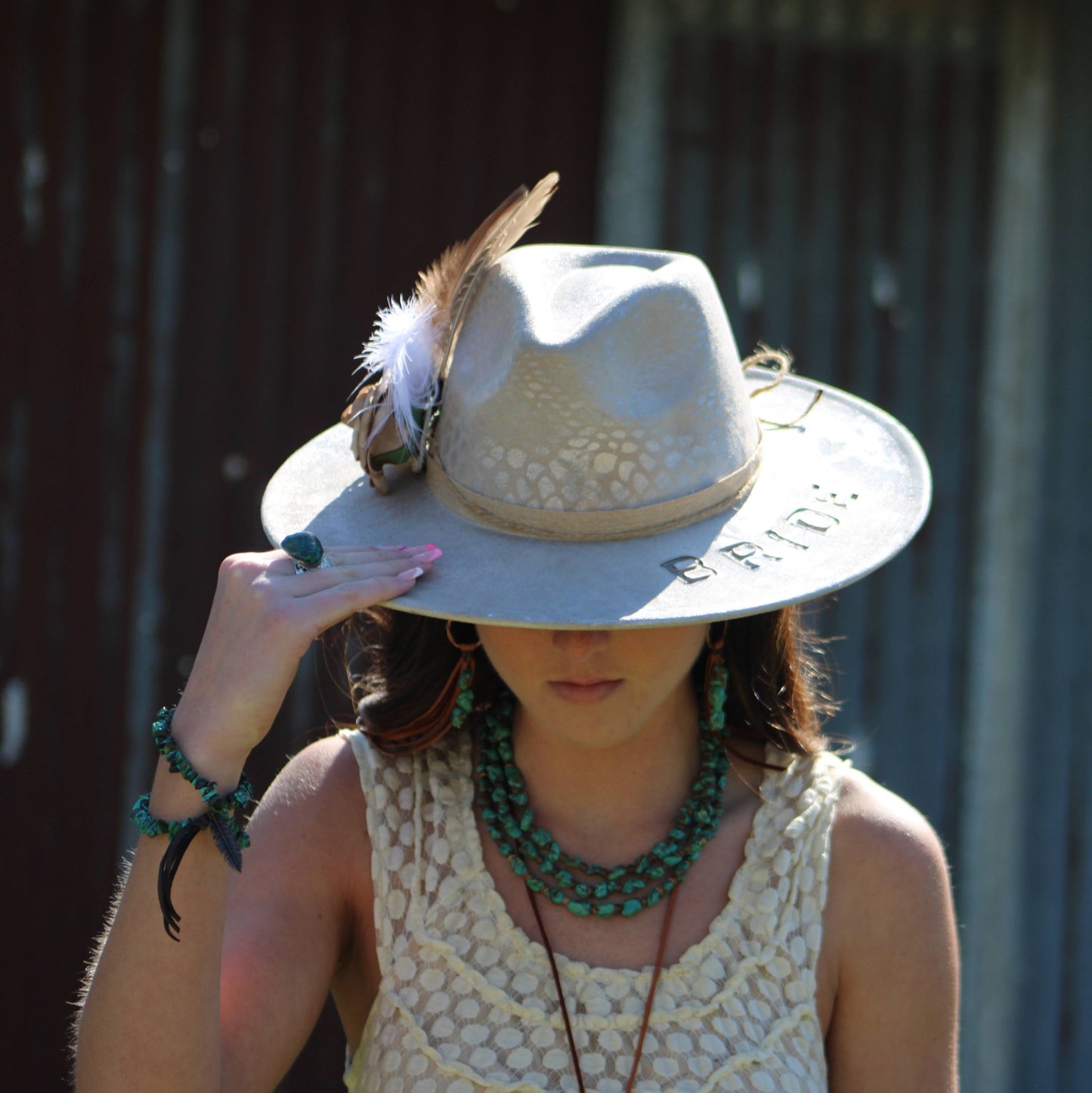 Triple Strand Blue Turquoise & Wood Collar Necklace 259f