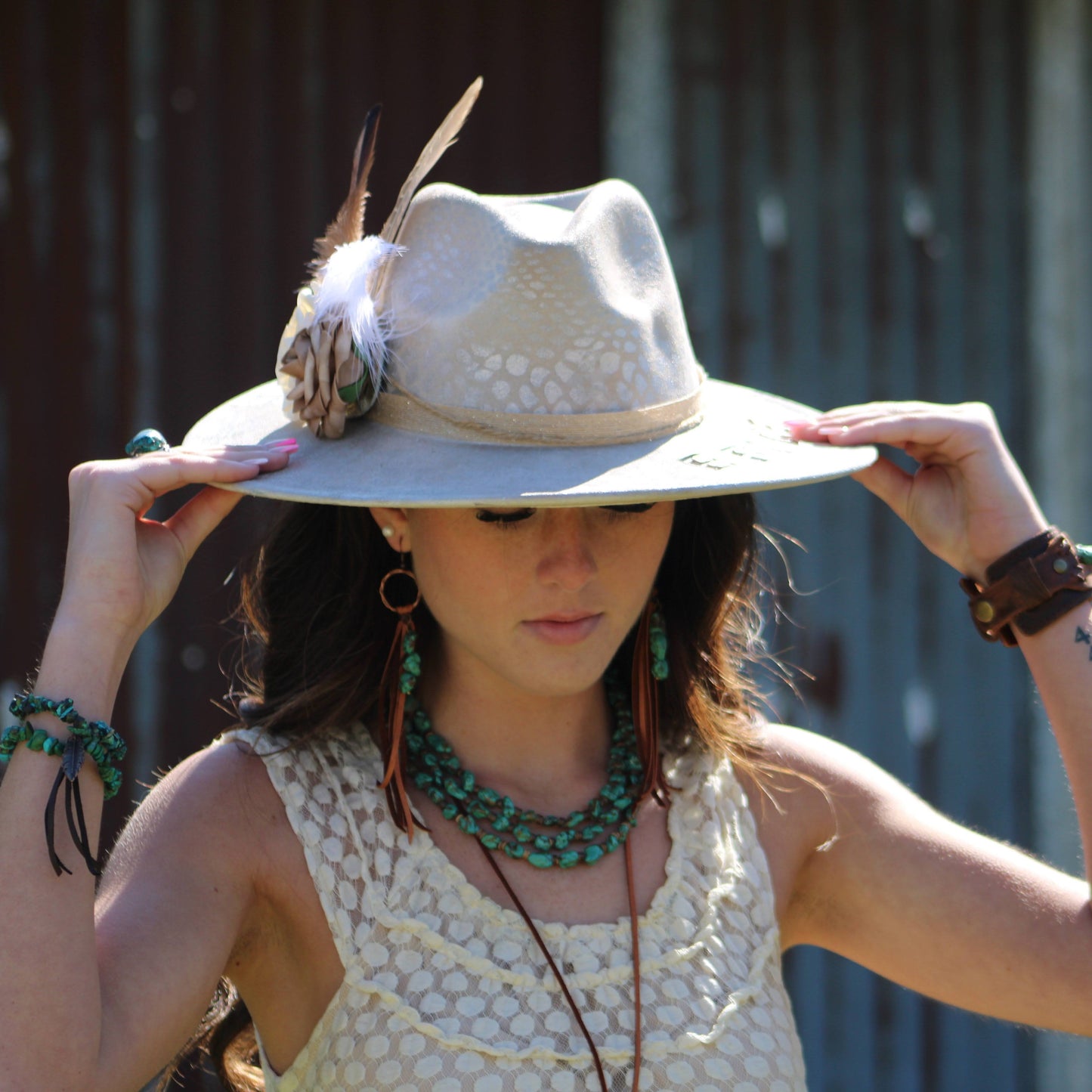 Triple Strand Blue Turquoise & Wood Collar Necklace 259f