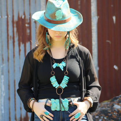 Imperial Jasper Slab Necklace w/ Copper Hoop & Tassel 252h