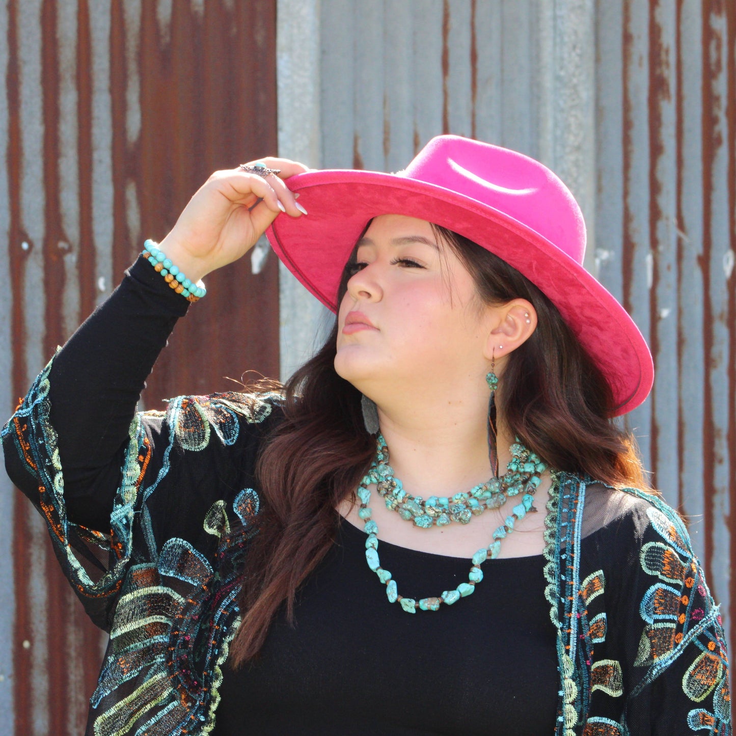 Large Triple Strand Blue Turquoise & Wood Collar Necklace 259g