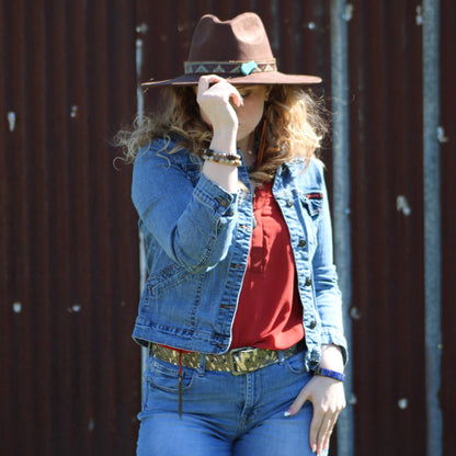 **Woven Picasso Jasper & Lapis Beaded Bracelet 809z