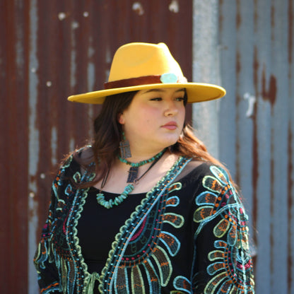 Brown Hide Turquoise Slab Leather Band + Choice of Boho Hat 985s