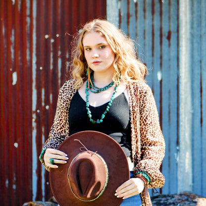 Triple Strand Natural Turquoise & Copper Collar Necklace 250n