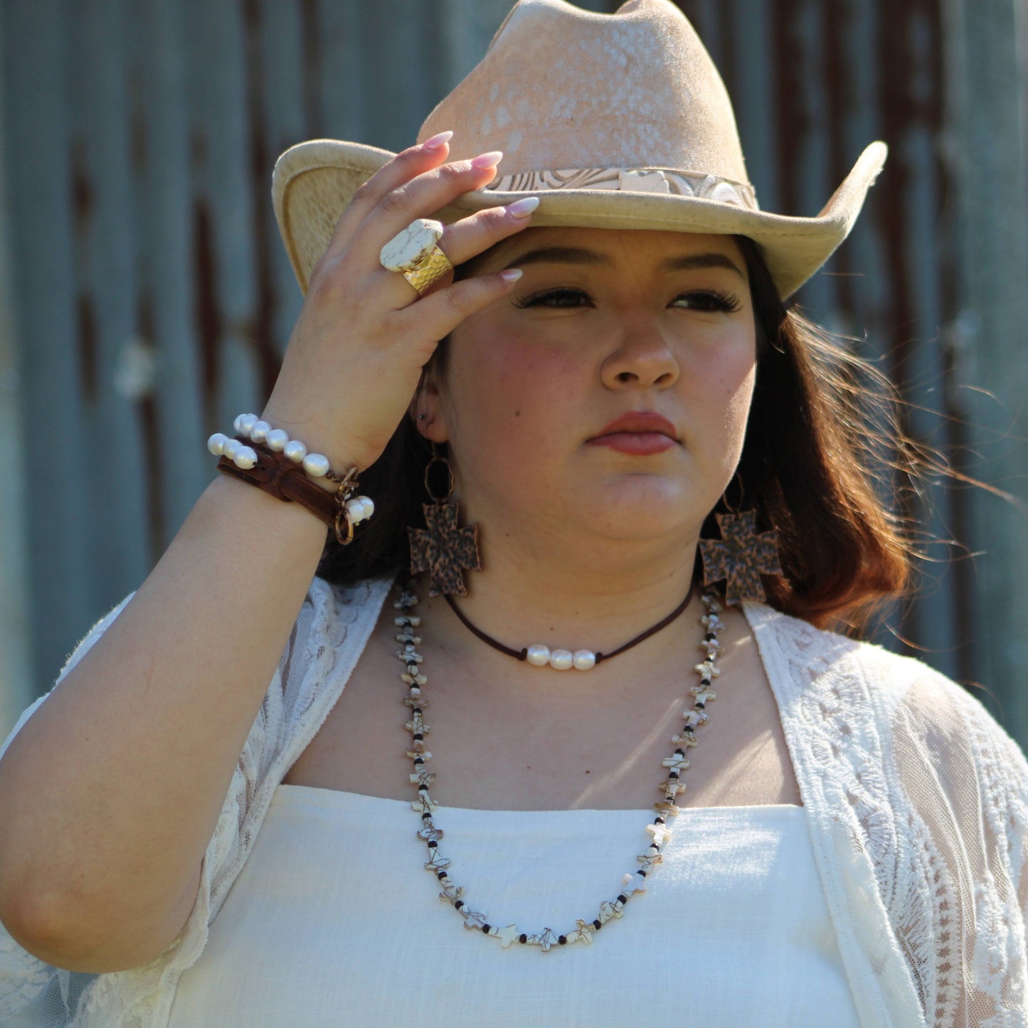 Hammered Copper Cross Earrings 220p