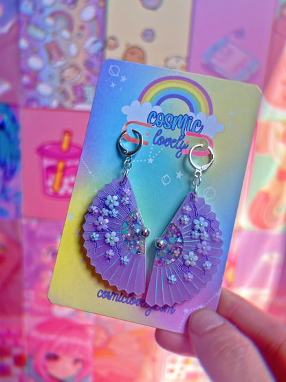 Lavender Spring Folding Fan Earrings
