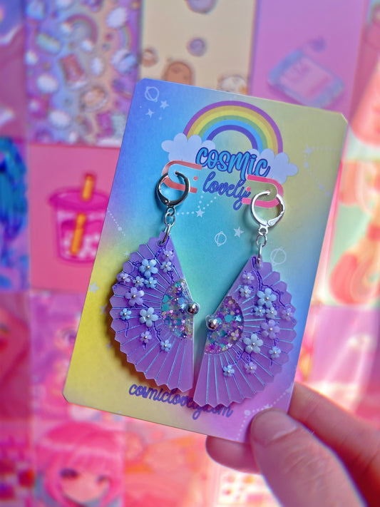 Lavender Spring Folding Fan Earrings